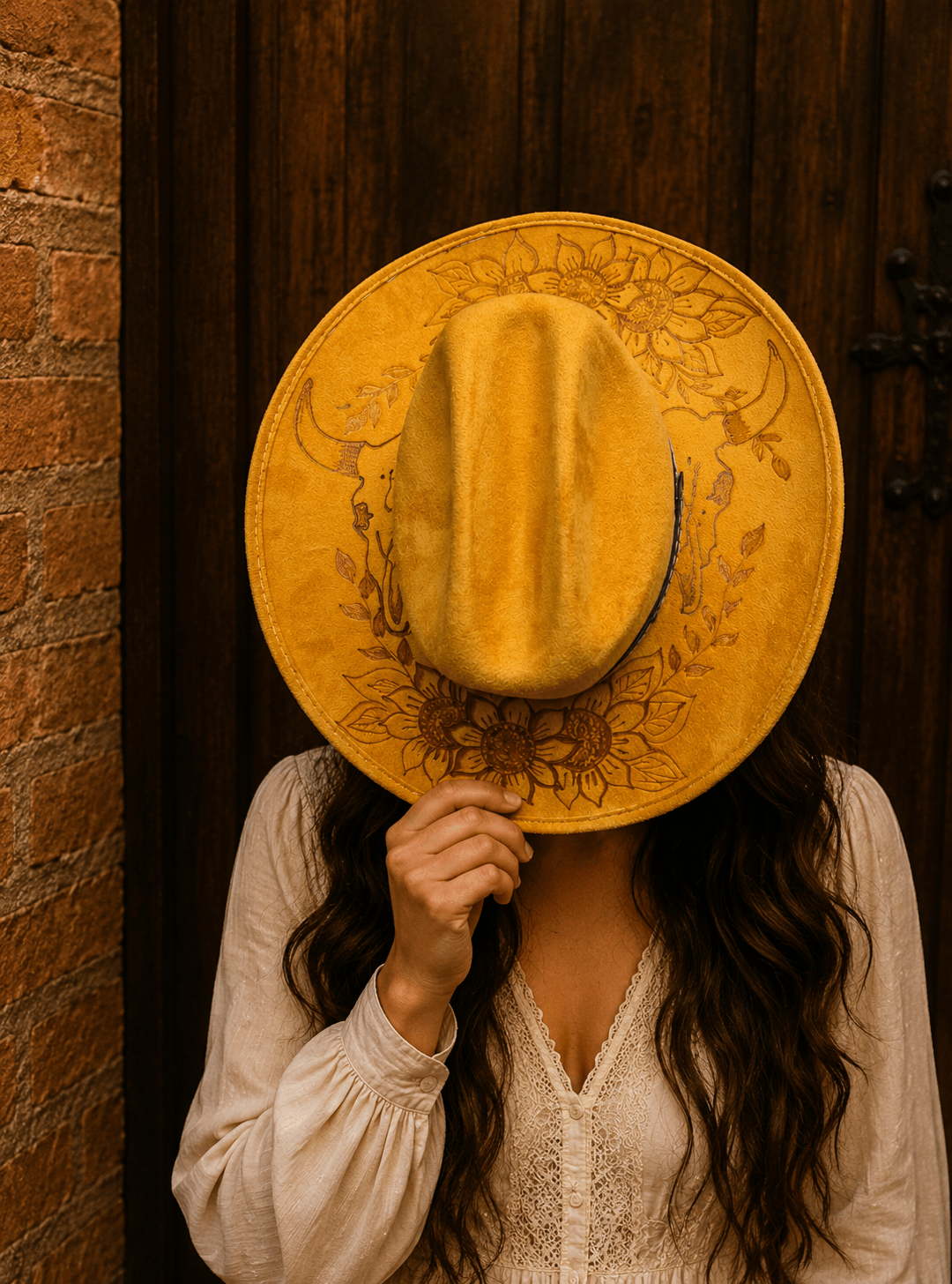 Sombrero Indomable de gamuza color amarillo artesanal