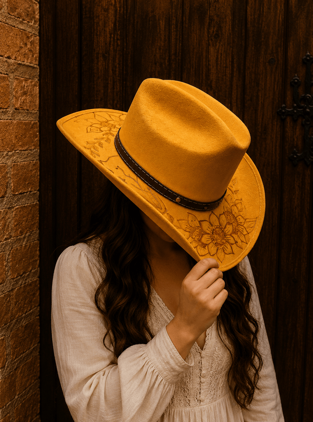 Sombrero Indomable de gamuza con ala ancha hecho a mano