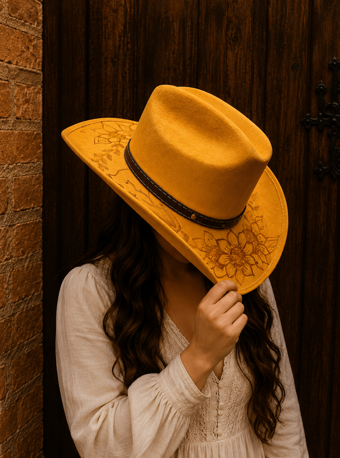 Sombrero Indomable de gamuza con ala ancha hecho a mano
