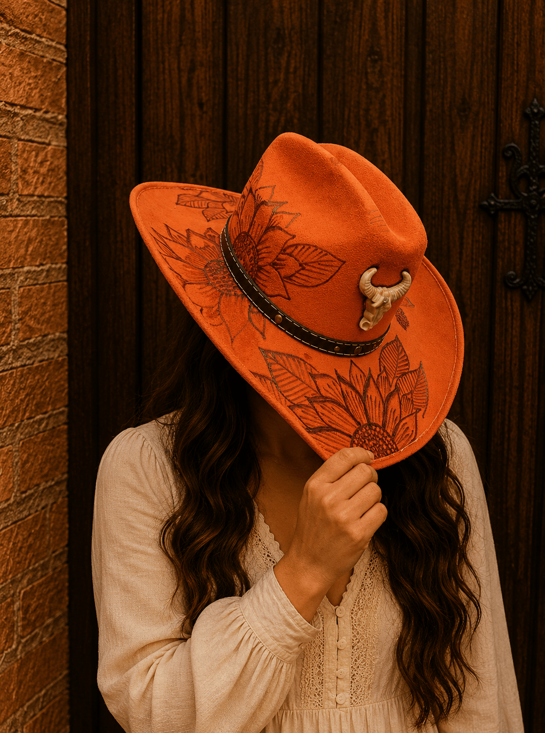 Sombrero Indomable de gamuza color terracota artesanal