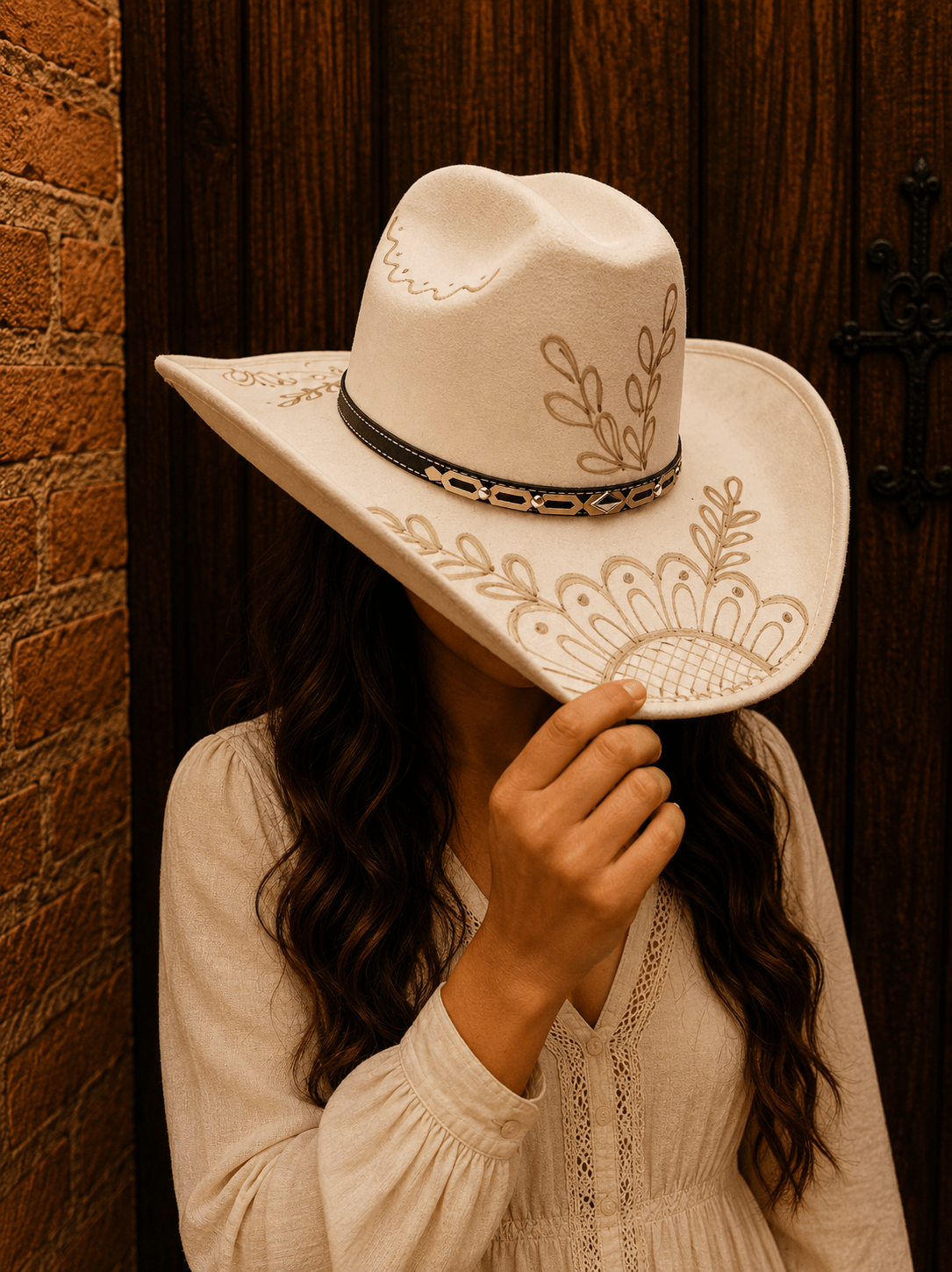 Sombrero Indomable de gamuza color beige artesanal