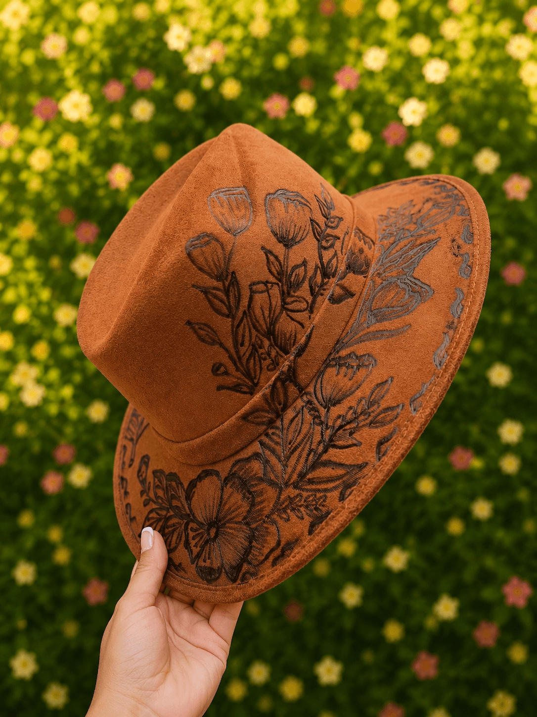 Sombrero Explorer de gamuza café artesanal hecho a mano