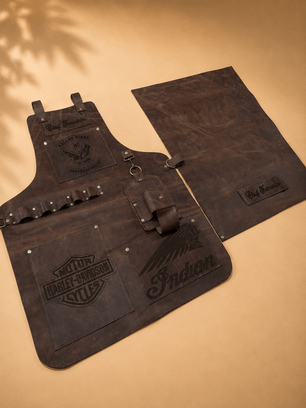 Cartera porta herramientas de piel genuina color café