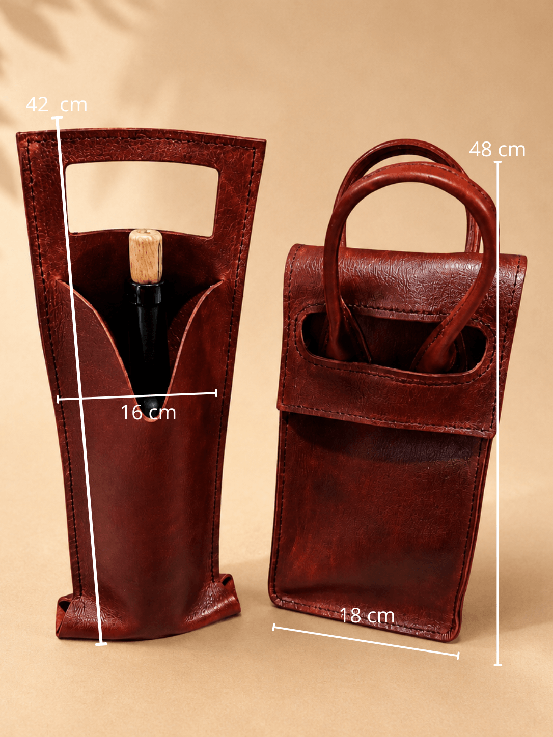 Porta vinos de piel genuina para dos botellas color café
